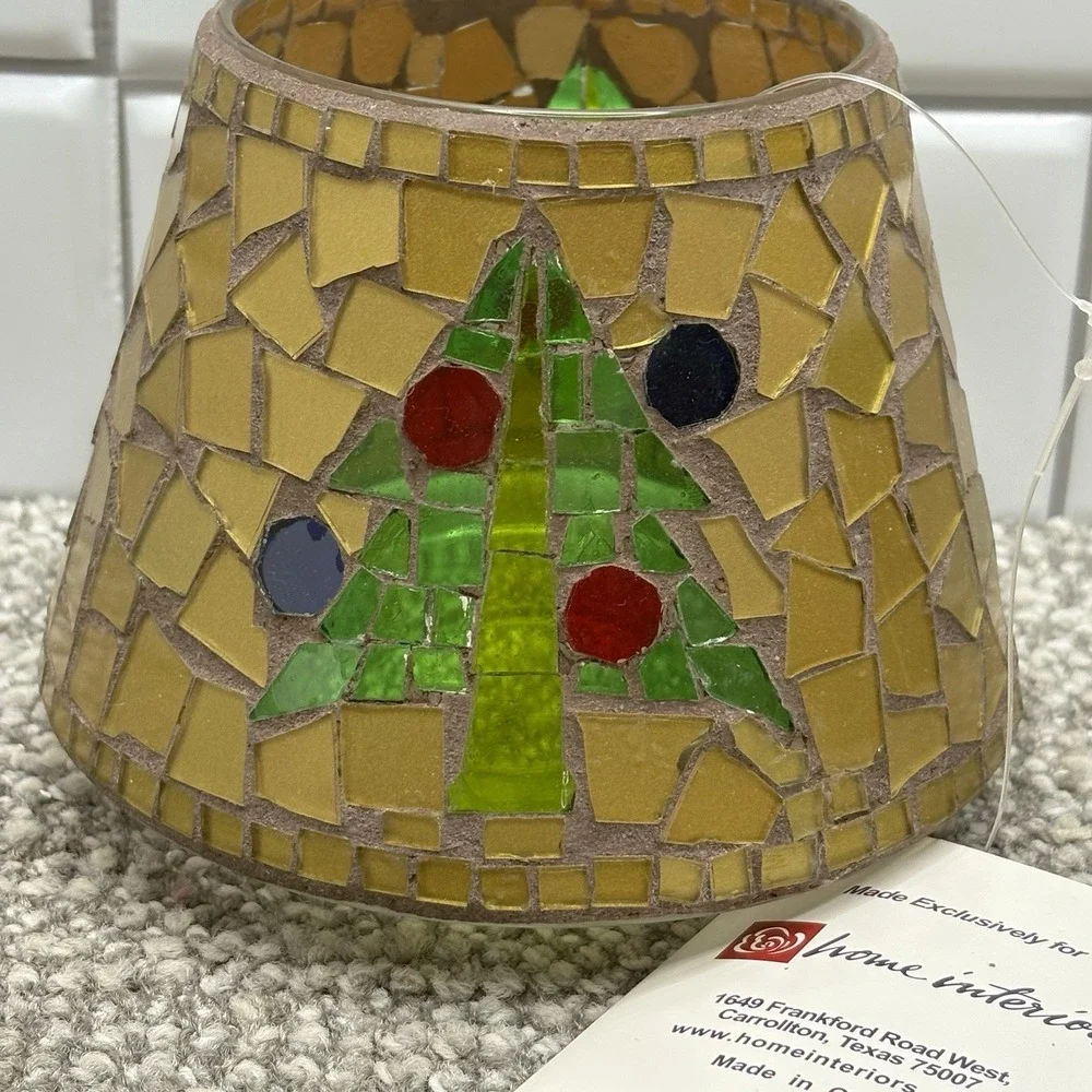 Home Interior Candle Cover Christmas Tree New W‎ Tag Stained Glass Gold Tiles